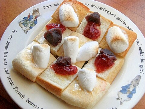 パン耳で可愛い❤マシュマロ&餡&ジャムのトースト♪